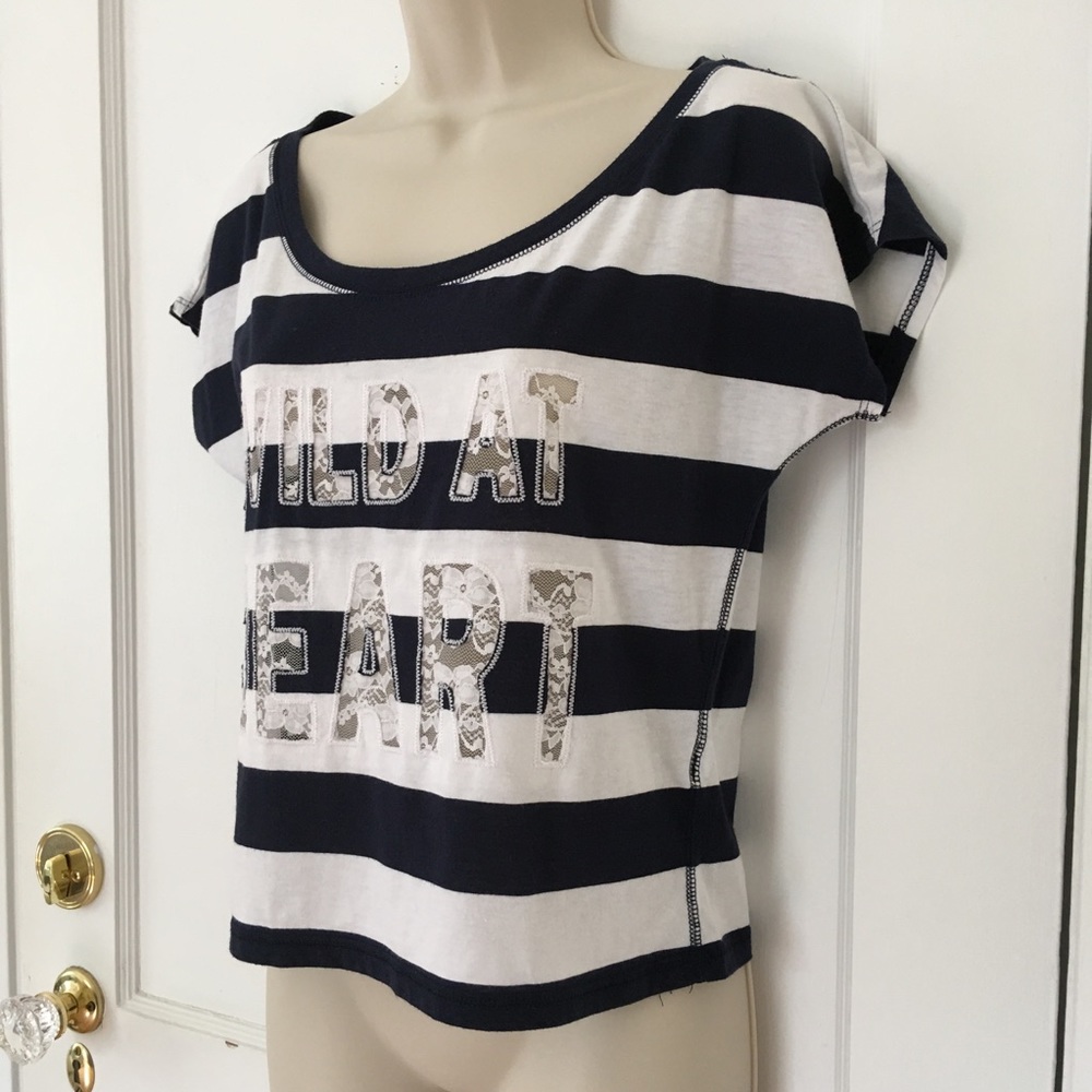 Garage Navy White Striped Top t-shirt Size S